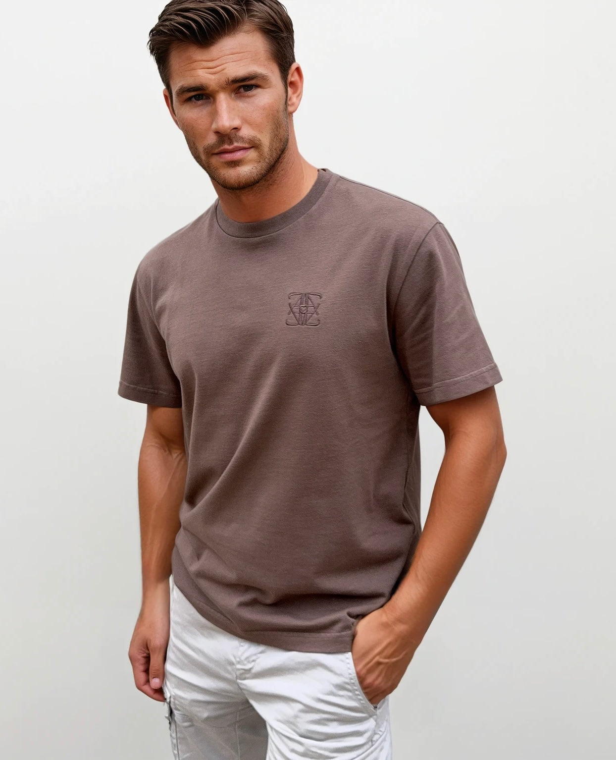 T-shirt monogramme manches courtes – Marron
