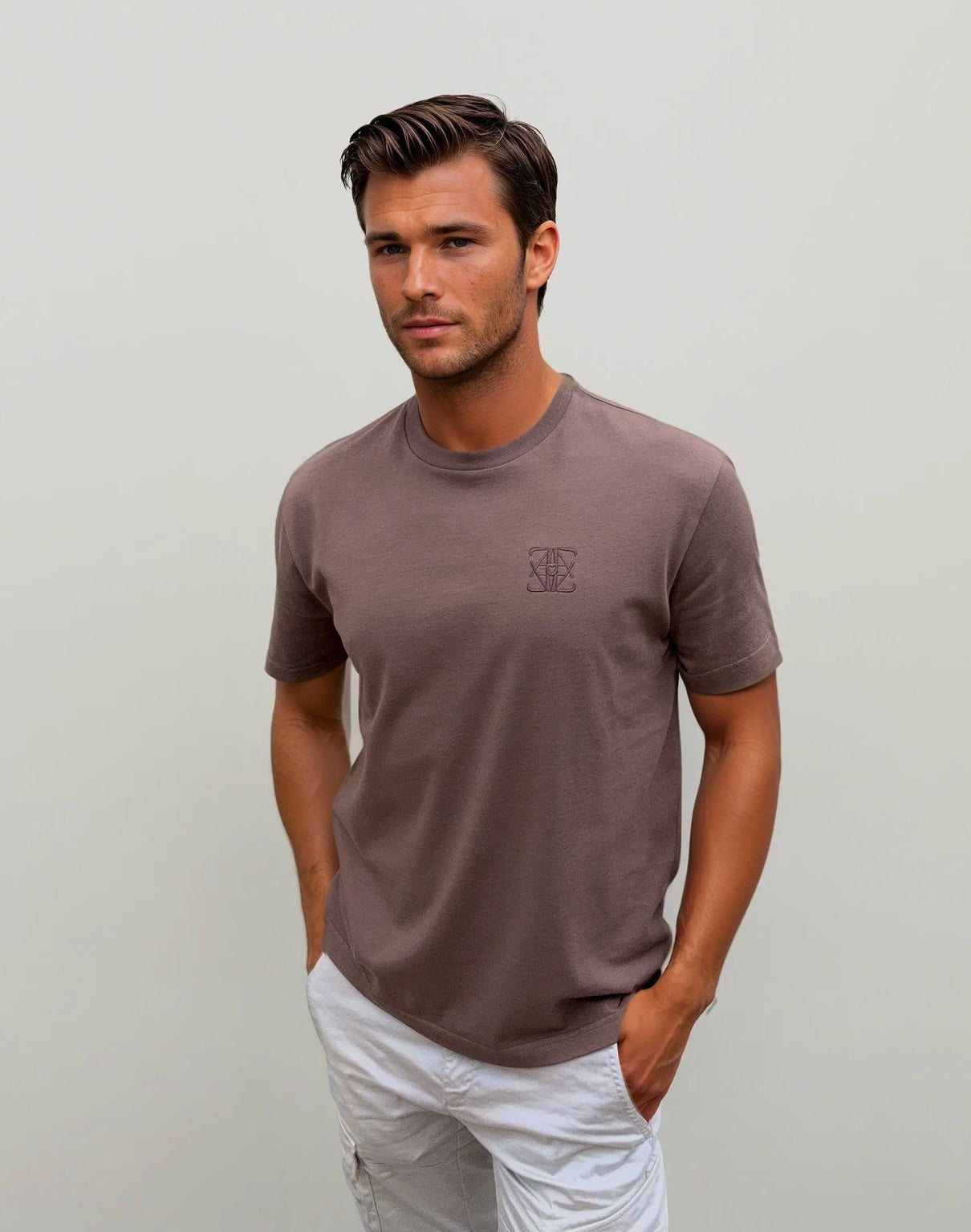 T-shirt monogramme manches courtes – Marron